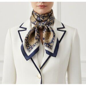 ⭐Elegant Bandana Square Scarf Silky Satin Blue Brown Floral Paisley Versatile